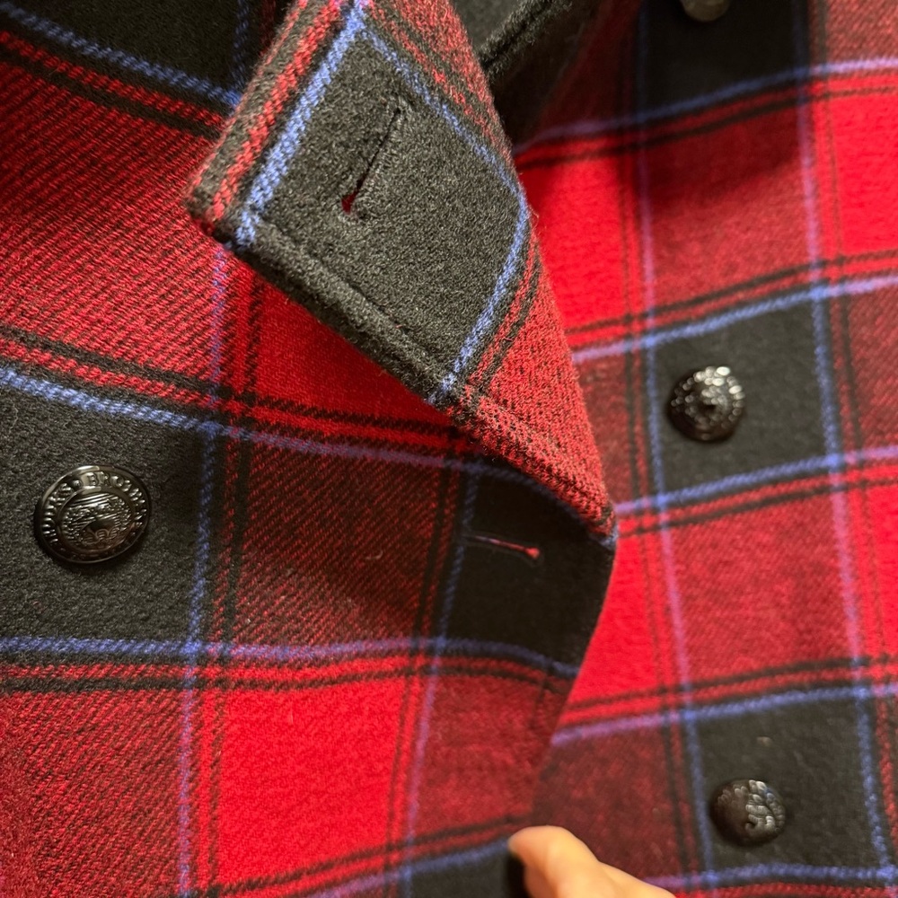 Brooks Brothers Red Fleece Buffalo Plaid Wool Pea Coat | Dark Academia Red Sz 8 - Picture 10 of 10